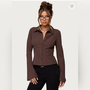 Brown Pinstripe Tailored Button Down Shirt 🎀